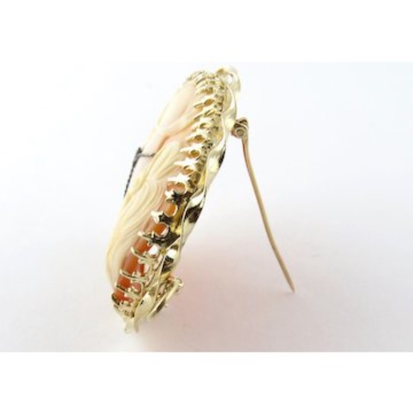 Vintage Gibson Girl Cameo with Diamond Necklace 14K Yellow Gold Pin Pendant #396 - Picture 4 of 8